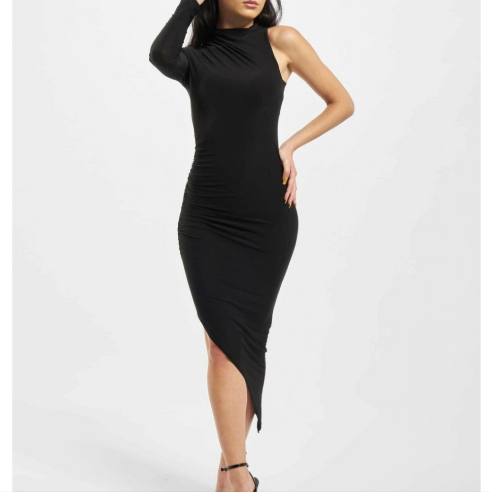 Black One Shoulder Midi Dress